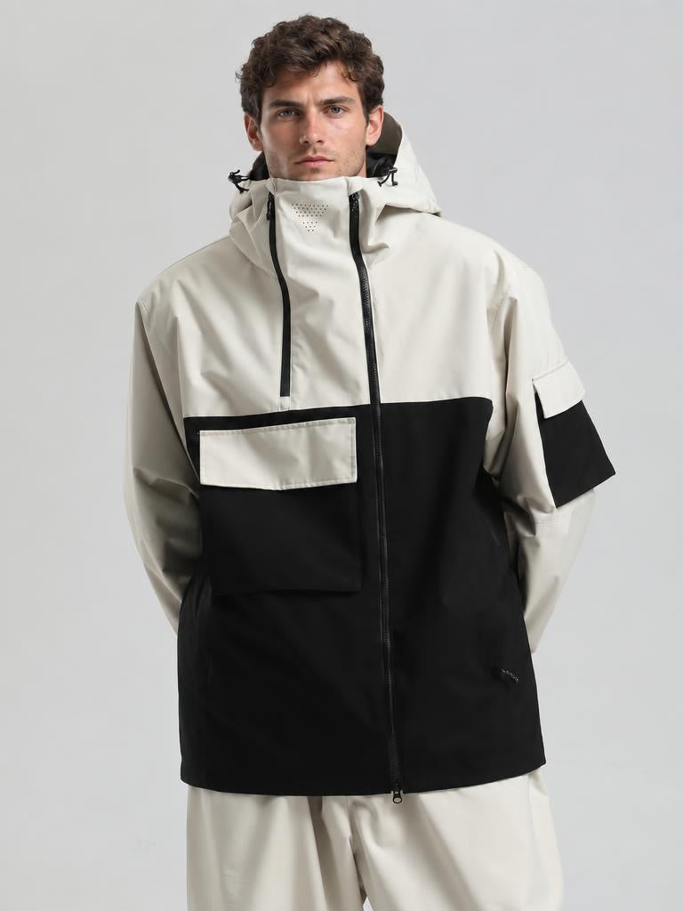 Men's Black Asym-Zip Utility Pocket Waterproof Snow Jacket