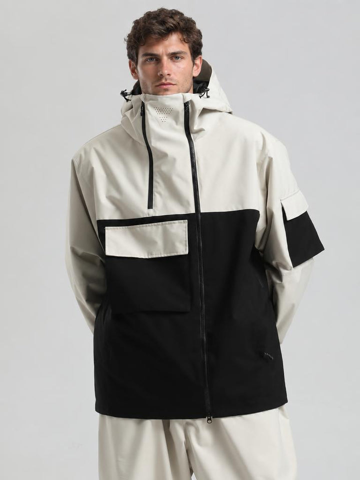 Men's Black Asym-Zip Utility Pocket Waterproof Snow Jacket
