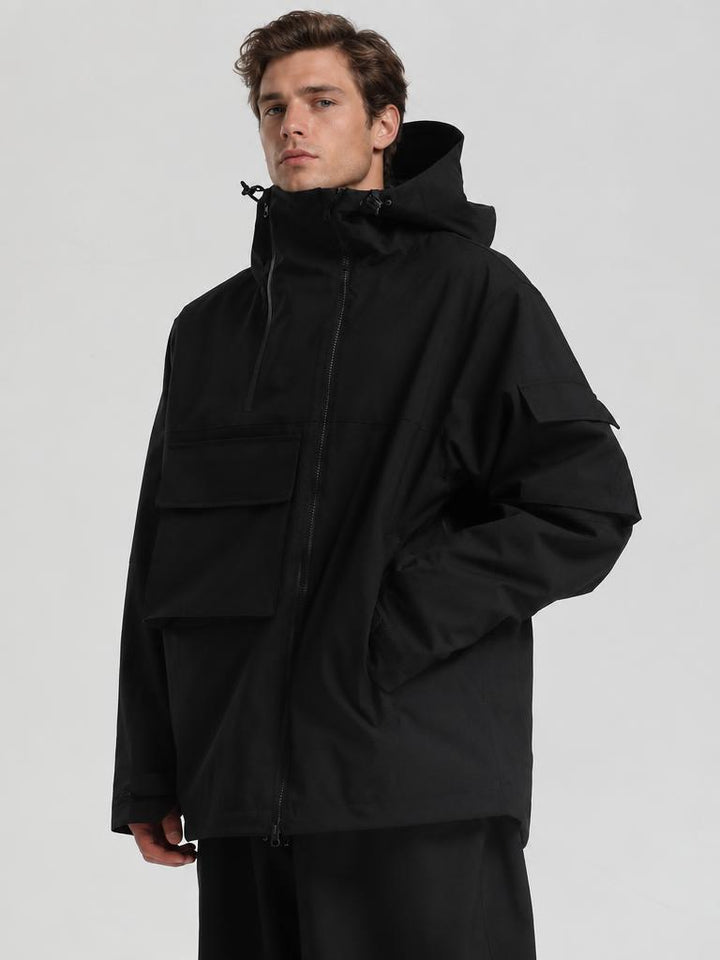 Men's Black Asym-Zip Utility Pocket Waterproof Snow Jacket