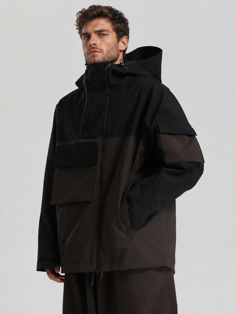 Men's Black Asym-Zip Utility Pocket Waterproof Snow Jacket