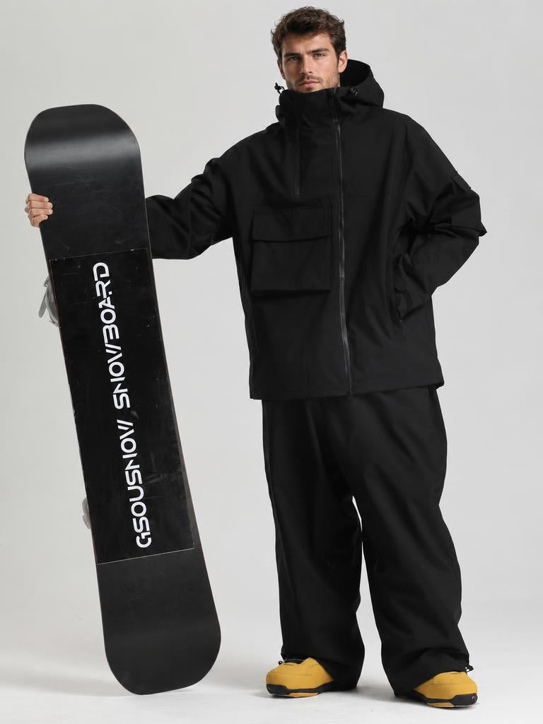 Men's Black Asym-Zip Utility Pocket Waterproof Snow Jacket