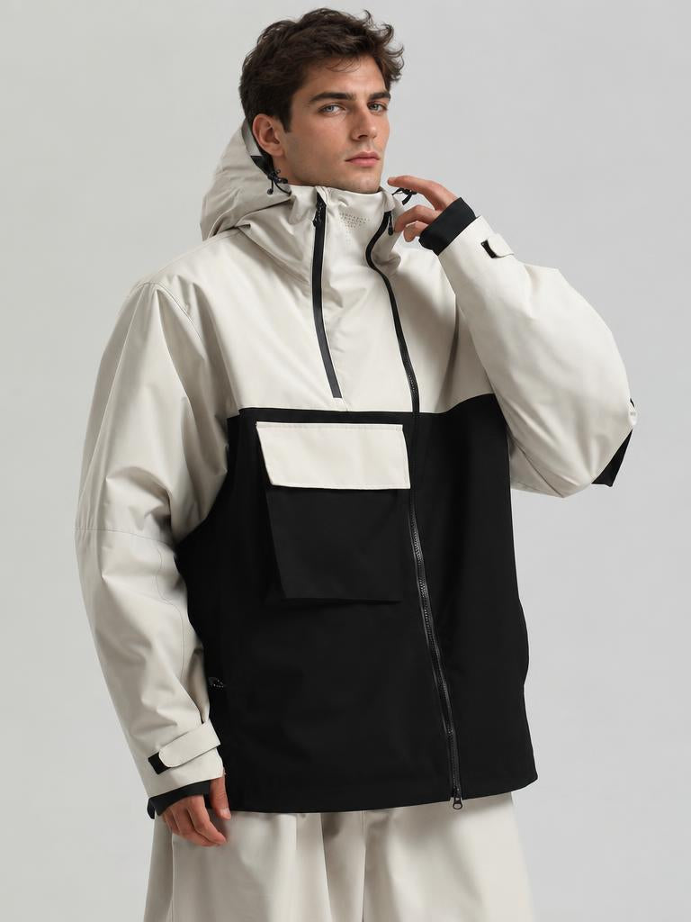 Men's Black Asym-Zip Utility Pocket Waterproof Snow Jacket