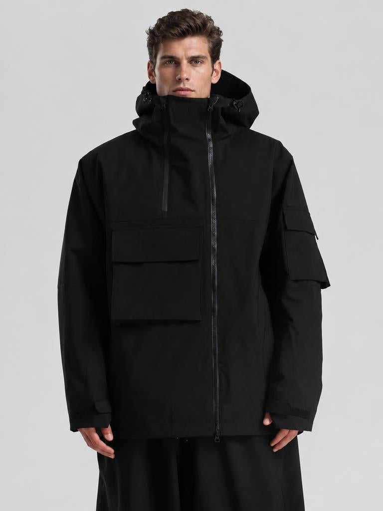 Men's Black Asym-Zip Utility Pocket Waterproof Snow Jacket