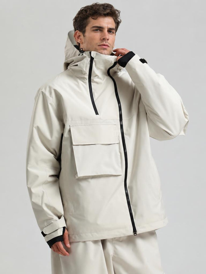 Men's Black Asym-Zip Utility Pocket Waterproof Snow Jacket