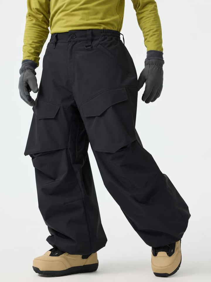 Men's Black Baggy Utility Wear-resistant Snow Pants
