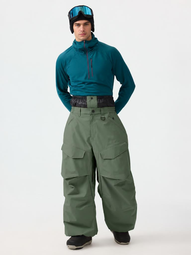 Men's Black Baggy Utility Wear-resistant Snow Pants