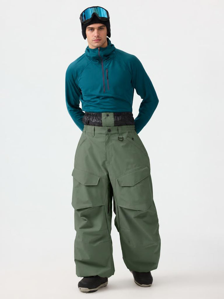 Men's Black Baggy Utility Wear-resistant Snow Pants