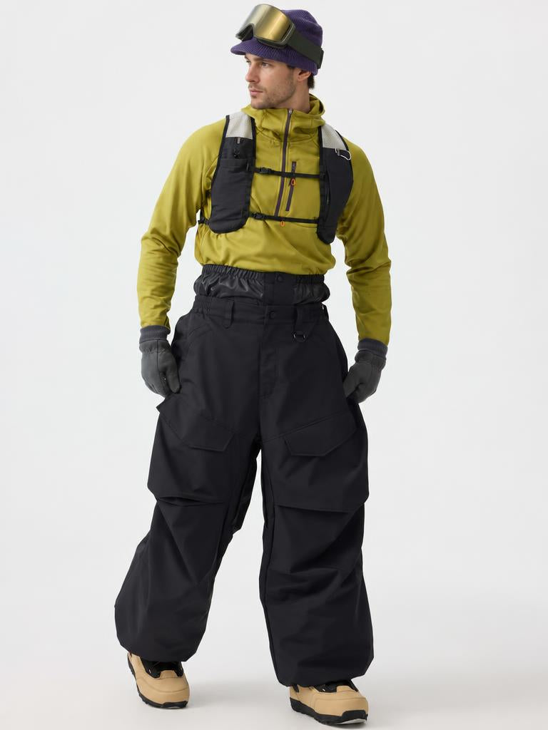 Men's Black Baggy Utility Wear-resistant Snow Pants