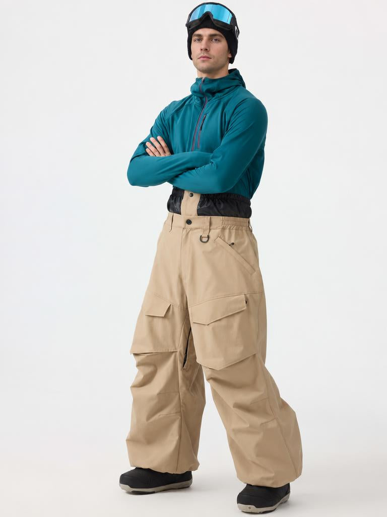 Men's Black Baggy Utility Wear-resistant Snow Pants