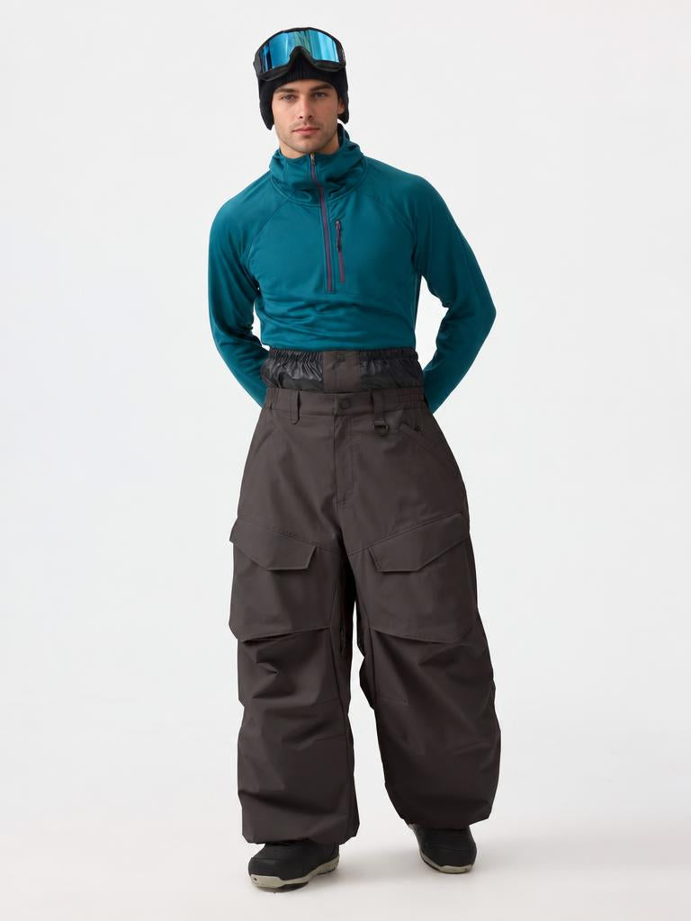 Men's Black Baggy Utility Wear-resistant Snow Pants