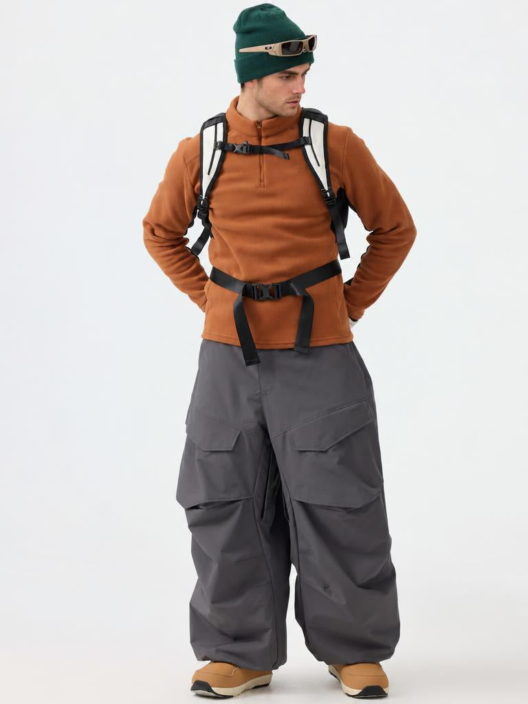 Men's Black Baggy Utility Wear-resistant Snow Pants