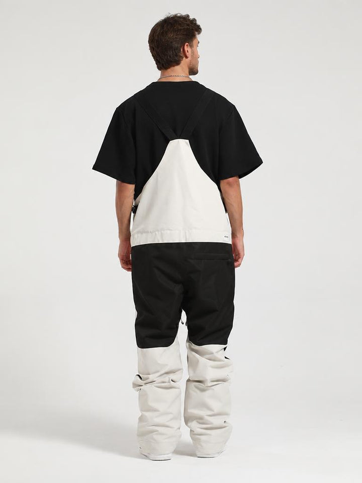 Men's White Full Front Zip Snow Bibs with Hook & Loop Closure