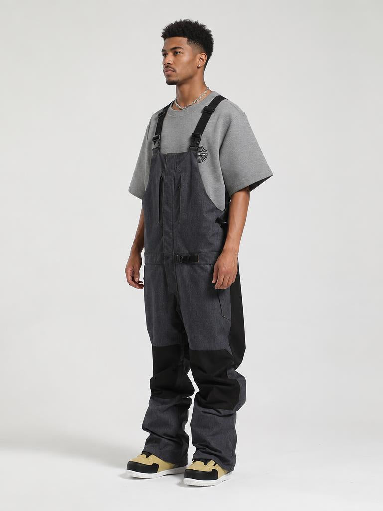 Men's White Full Front Zip Snow Bibs with Hook & Loop Closure