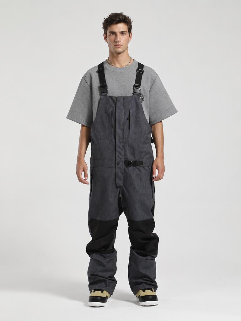 Men's White Full Front Zip Snow Bibs with Hook & Loop Closure