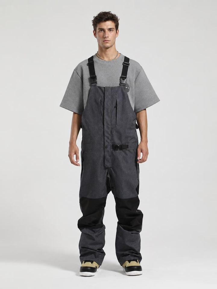Men's White Full Front Zip Snow Bibs with Hook & Loop Closure