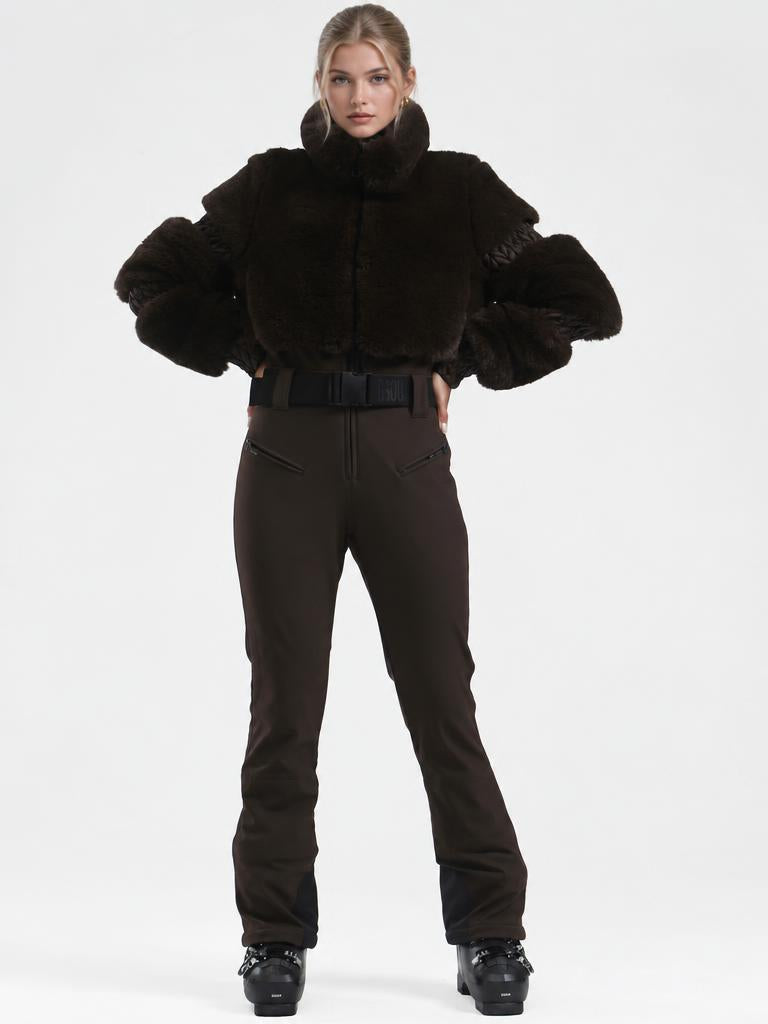Elegant Women's Black Faux-Fur One-Piece Ski Suit