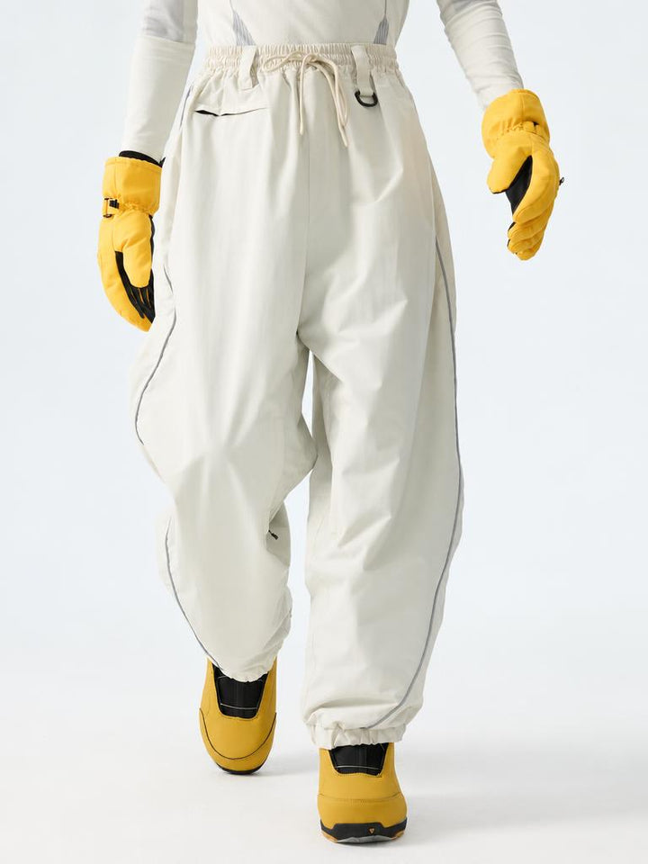 Baggy Reflective Piping Drawstring Waterproof Windproof Ski Snow Pants