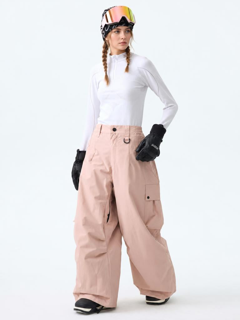 Women's Black Lightweight Inner Leg Vents Waterproof Baggy Snow Pants