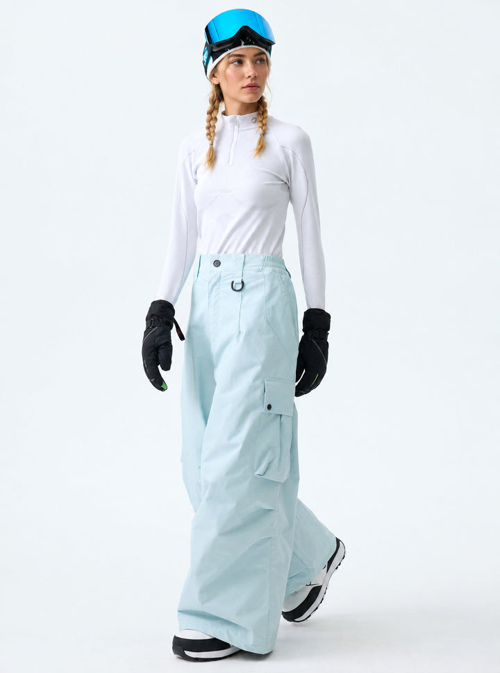 Women's Black Lightweight Inner Leg Vents Waterproof Baggy Snow Pants