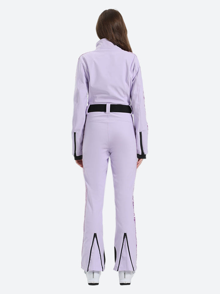 Women's Pastel Lavender Waterproof Insulated Thermal Belted One-Piece Ski Suit