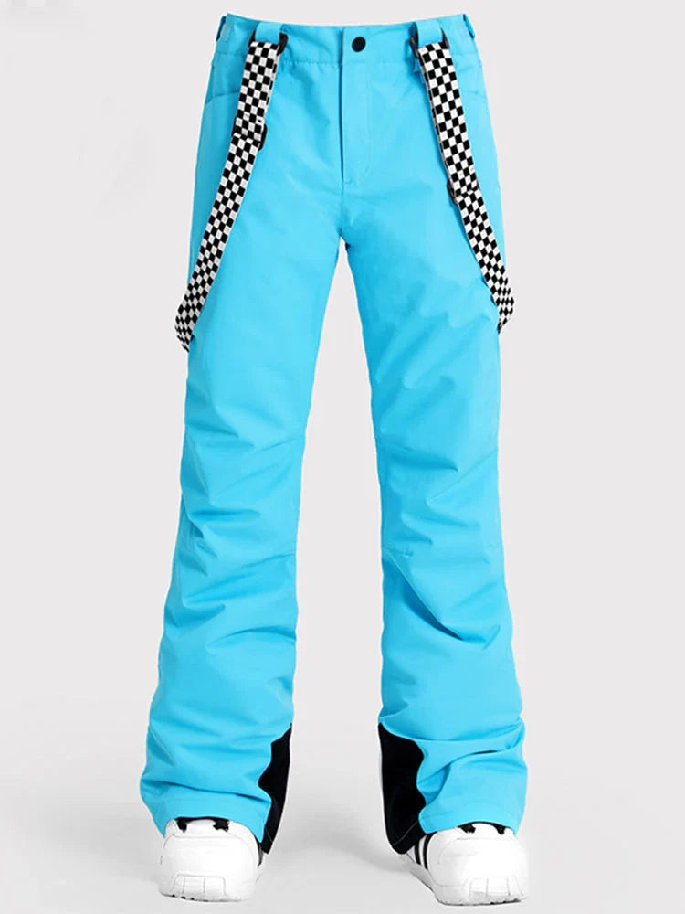 Women's Flare Snow Pants with Checkered Suspenders