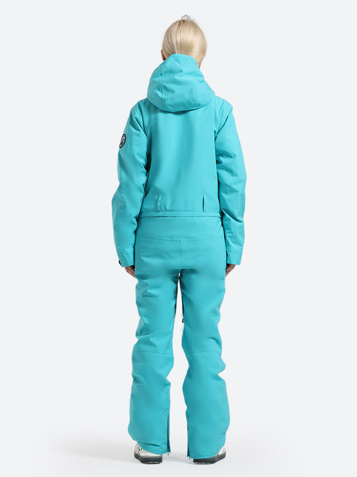 Women's Celeste Blue All-Weather Breathable Belted Hooded One-Piece Ski Suit