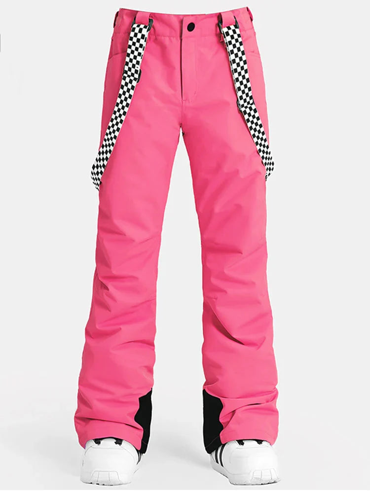 Women's Flare Snow Pants with Checkered Suspenders