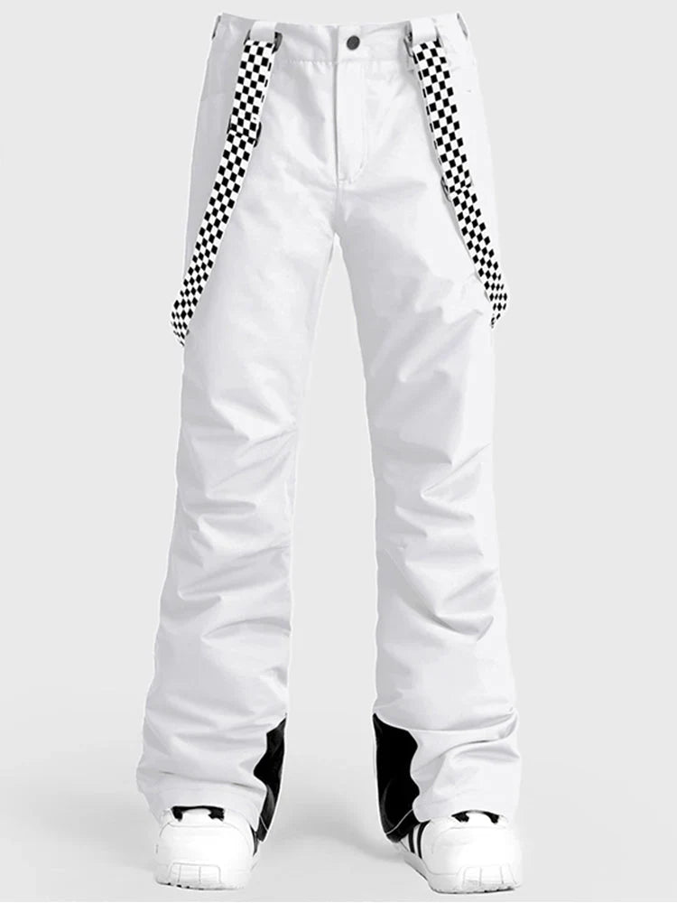 Women's Flare Snow Pants with Checkered Suspenders