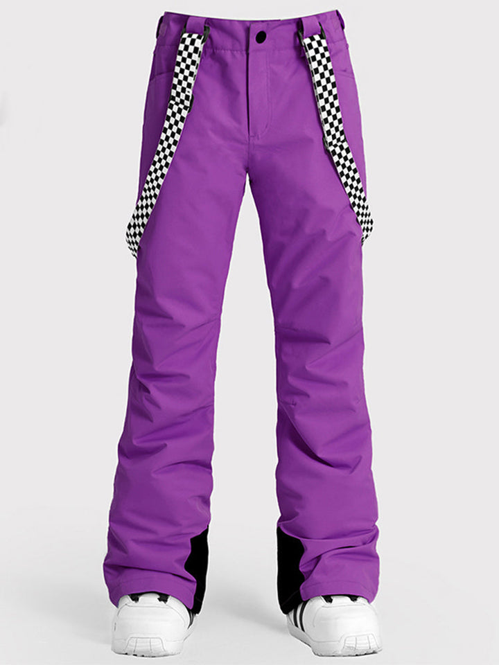 Women's Flare Snow Pants with Checkered Suspenders