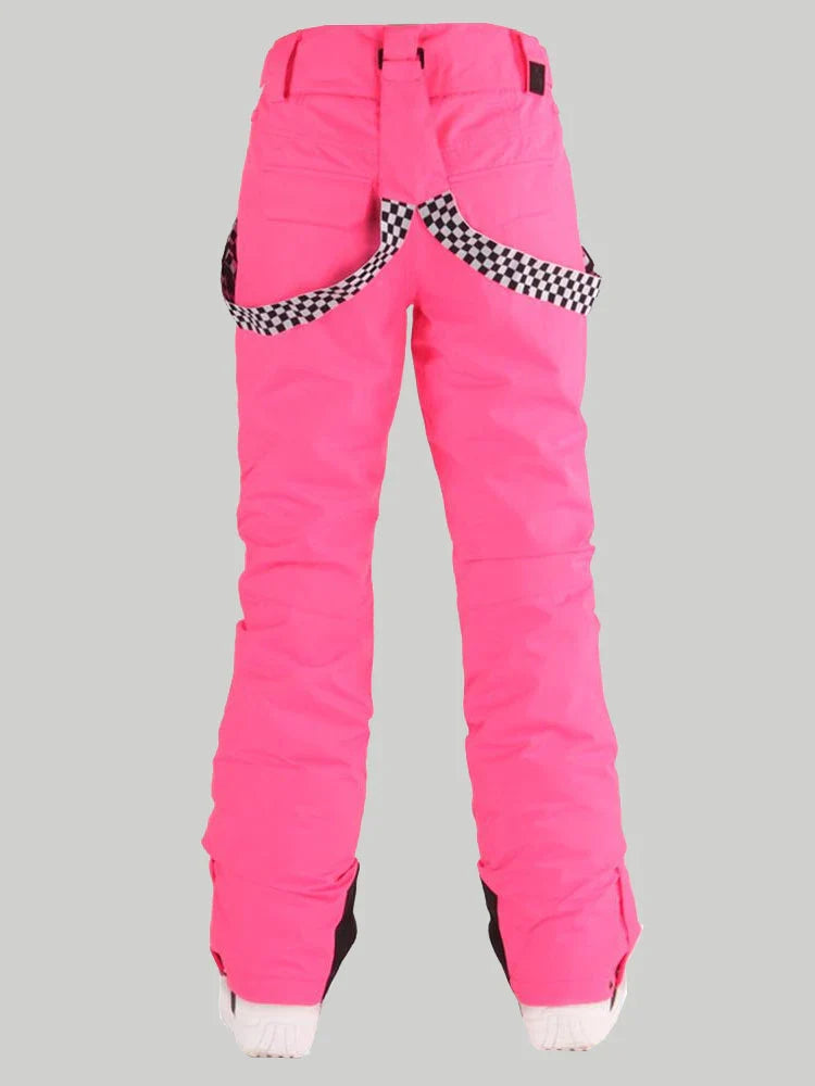 Women's Flare Snow Pants with Checkered Suspenders