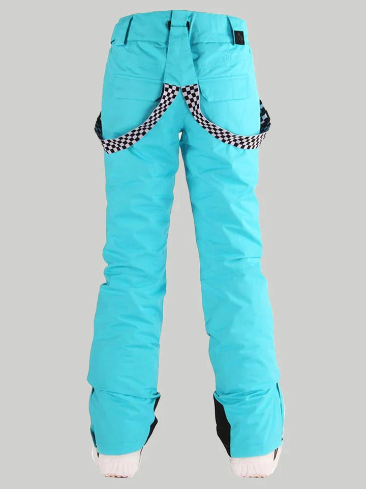 Women's Flare Snow Pants with Checkered Suspenders