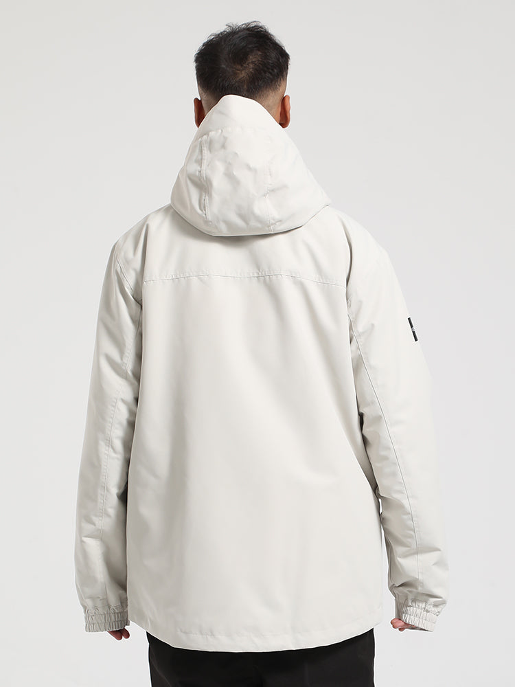 Men's Cream Beige Fully Seam-Sealed Dual-Zipper Waterproof Snow Jacket
