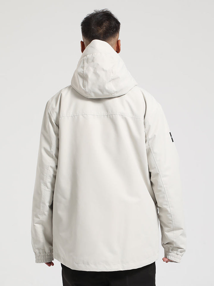 Men's Cream Beige Fully Seam-Sealed Dual-Zipper Waterproof Snow Jacket