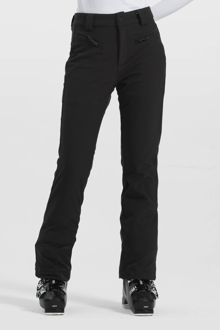 Women's Black Slim Fit Velvet-Lined Ski Pants