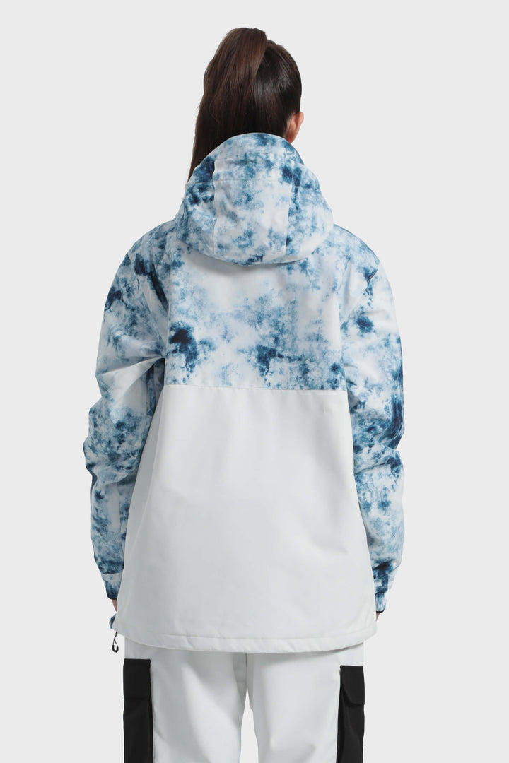 Women's Icy Blue Tie-Dye Waterproof Multi-Snap Pullover Snow Anorak