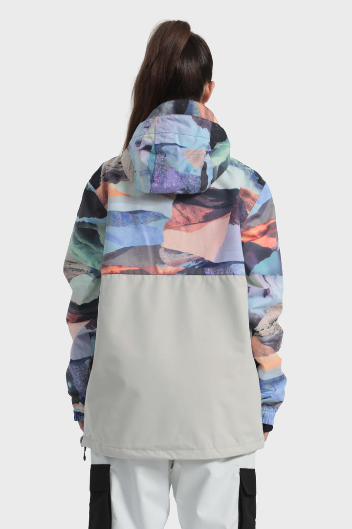 Women's Icy Blue Tie-Dye Waterproof Multi-Snap Pullover Snow Anorak