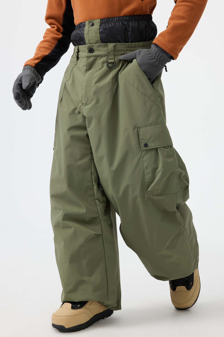 Men's Black Lightweight Inner Leg Vents Baggy Snow Pants