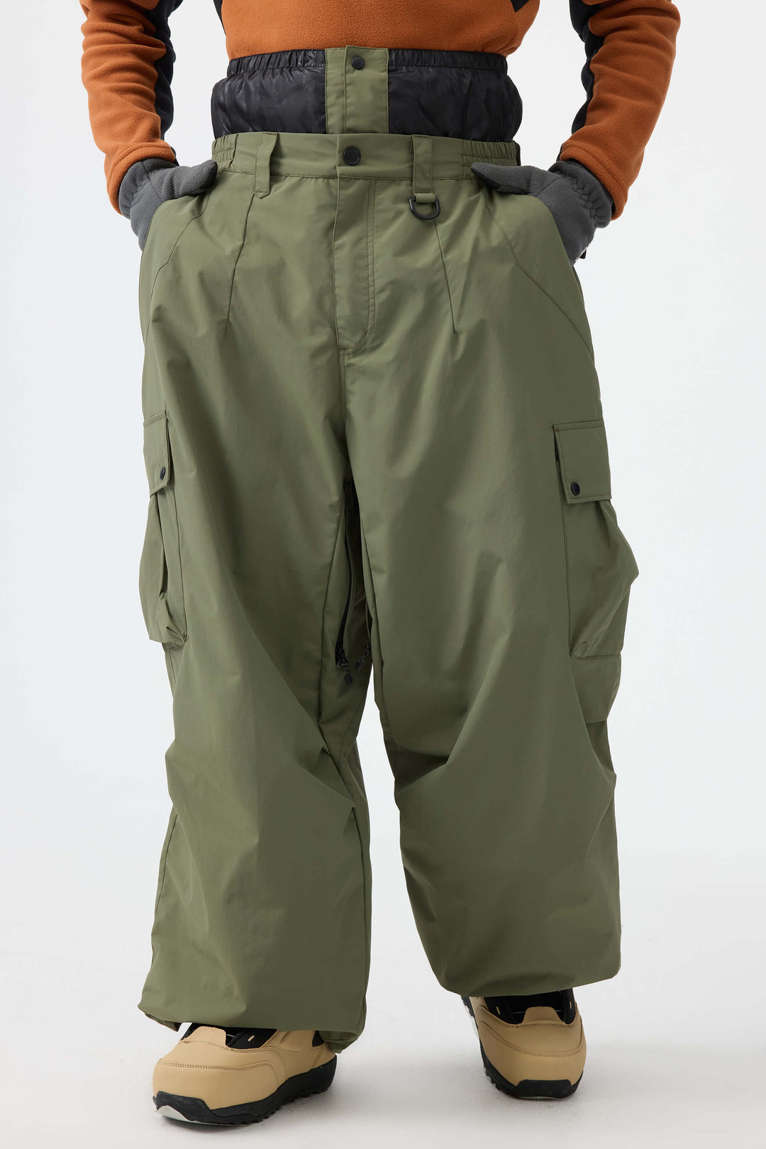 Men's Black Lightweight Inner Leg Vents Baggy Snow Pants