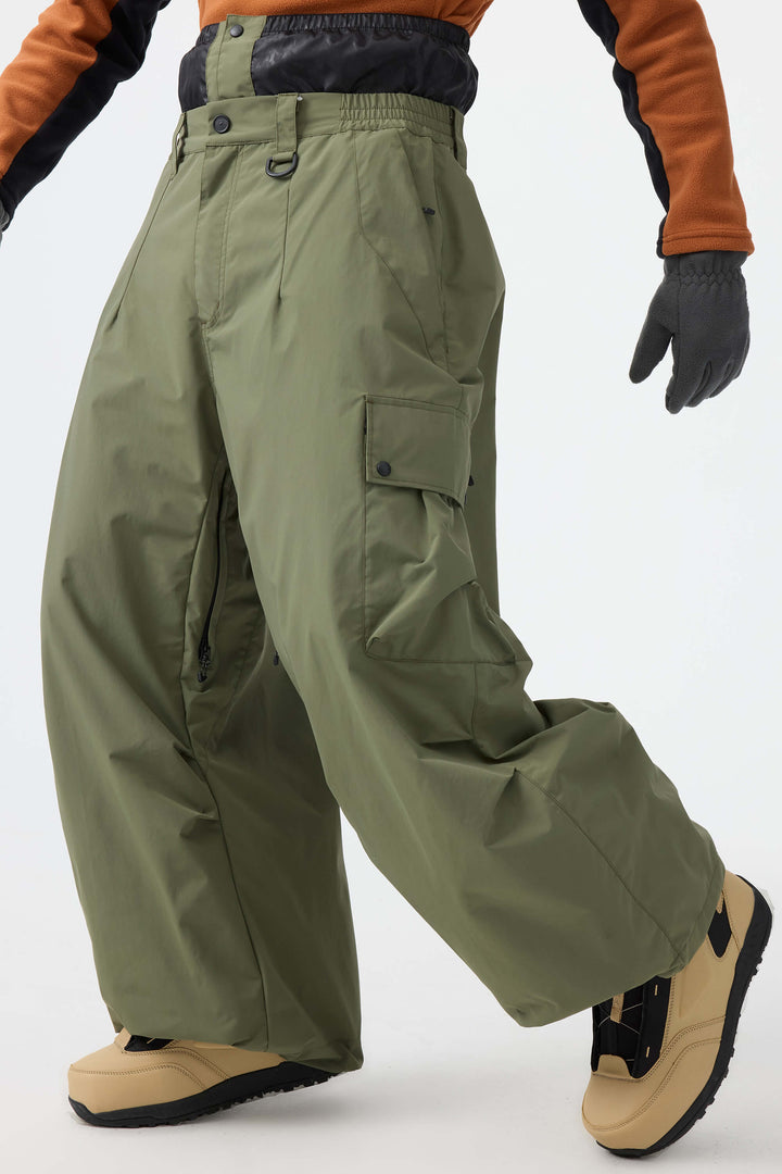 Men's Black Lightweight Inner Leg Vents Baggy Snow Pants
