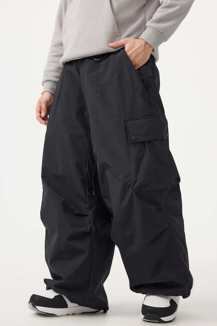 Men's Black Lightweight Inner Leg Vents Baggy Snow Pants