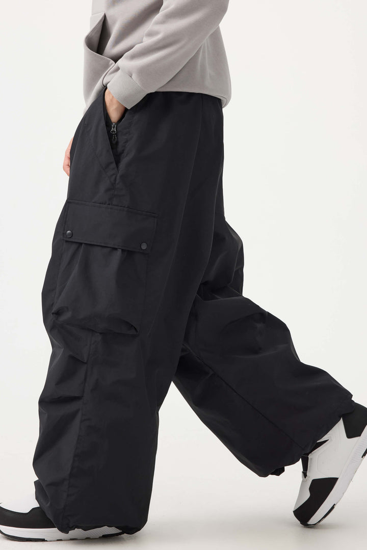Men's Black Lightweight Inner Leg Vents Baggy Snow Pants
