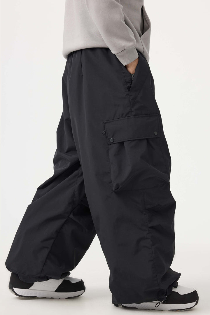 Men's Black Lightweight Inner Leg Vents Baggy Snow Pants
