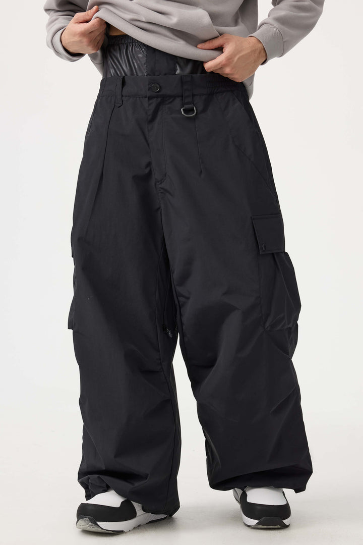 Men's Black Lightweight Inner Leg Vents Baggy Snow Pants