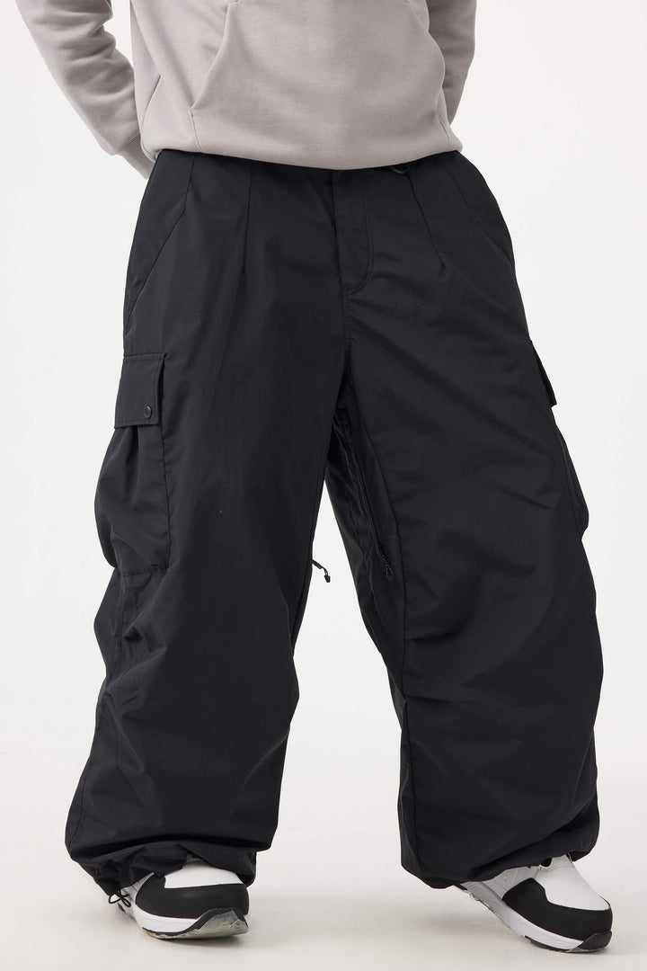 Men's Black Lightweight Inner Leg Vents Baggy Snow Pants