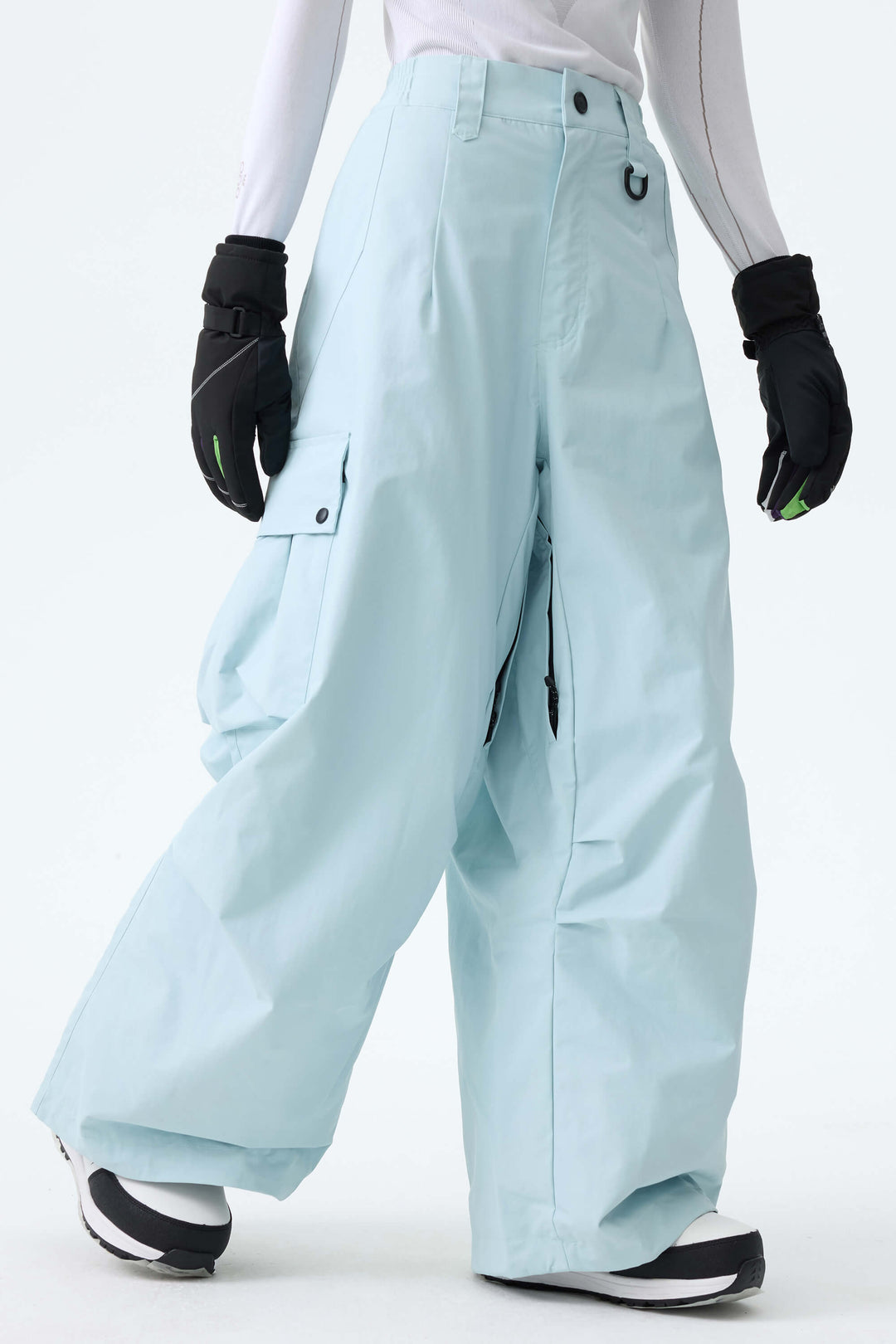 Women's Black Lightweight Inner Leg Vents Waterproof Baggy Snow Pants