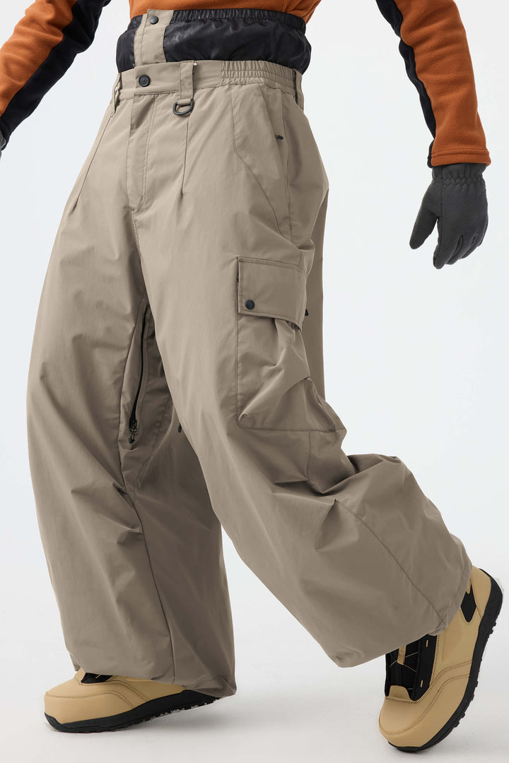 Men's Black Lightweight Inner Leg Vents Baggy Snow Pants