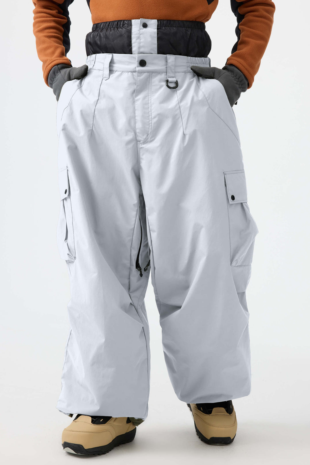 Men's Black Lightweight Inner Leg Vents Baggy Snow Pants