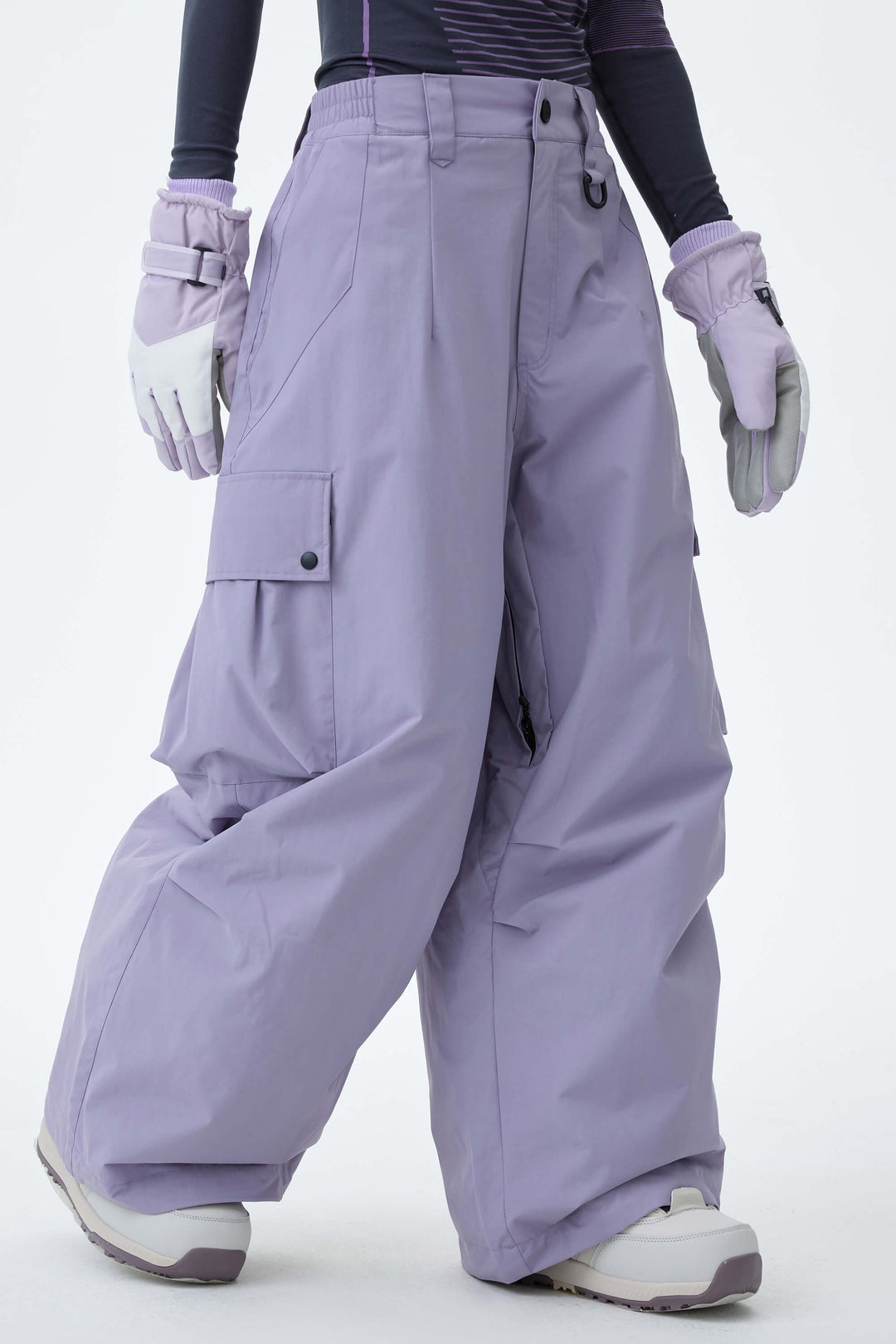 Women's Black Lightweight Inner Leg Vents Waterproof Baggy Snow Pants