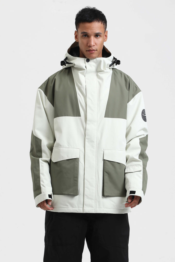 Men's Navy & Fuchsia Color-Block Waterproof Insulated Hooded Snow Jacket