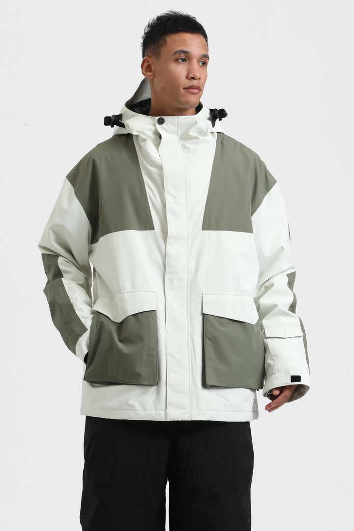 Men's Navy & Fuchsia Color-Block Waterproof Insulated Hooded Snow Jacket